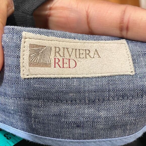 Riviera Red Pants Mens 31R Italian Linen Chambray Flat Front Unstructured - Picture 5 of 9